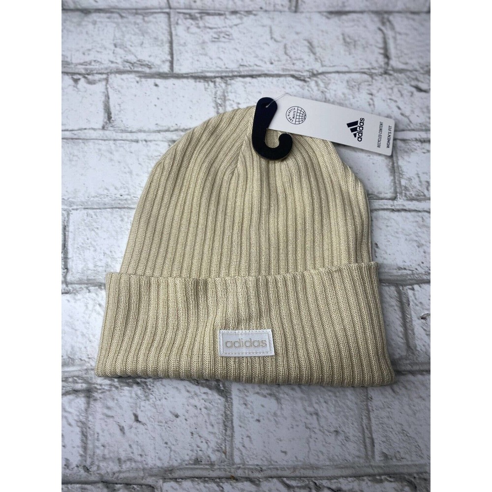 Adidas Women 4 INCH CUFF FOLD BEANIEALUMINA BEIGE/WHITE New With Tags